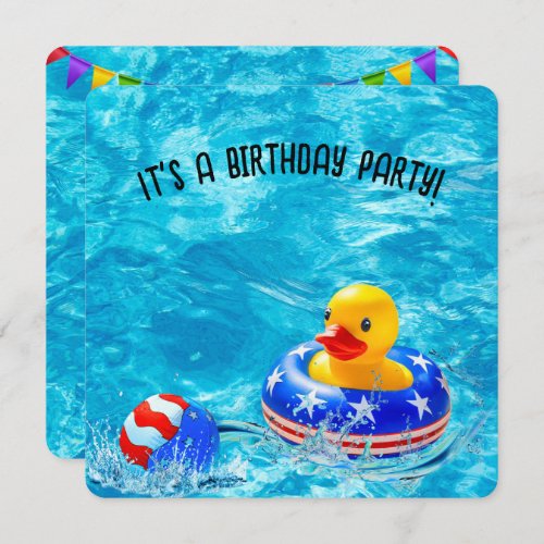 Birthday Pool Party With Yellow Duck Invitation