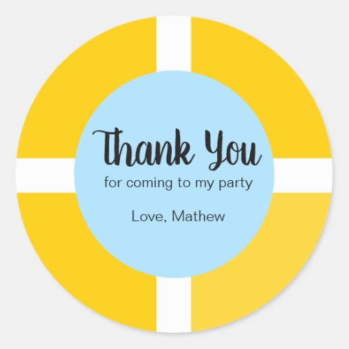 Birthday Pool Swim Party Favor Lifebuoy Thank You Classic Round Sticker