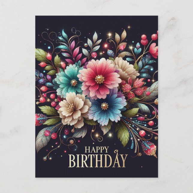 Birthday postcard : colorful floral design (Front)