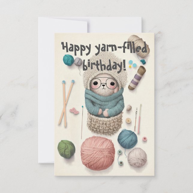 Birthday Postcard Crochet Lover Illustration Fun (Front)