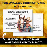 Birthday Postcard for cowgirl western rider horse<br><div class="desc">This birthday postcard is specially designed for a cowgirl who dreams about her own horse and a cowboy. Handsome cowboy and american quarter horse are those cowgirl's dreams. Make her day special with a little joke. 
Personalize this design adding names and wishes you prefer.</div>