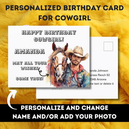 Birthday Postcard for cowgirl western rider horse