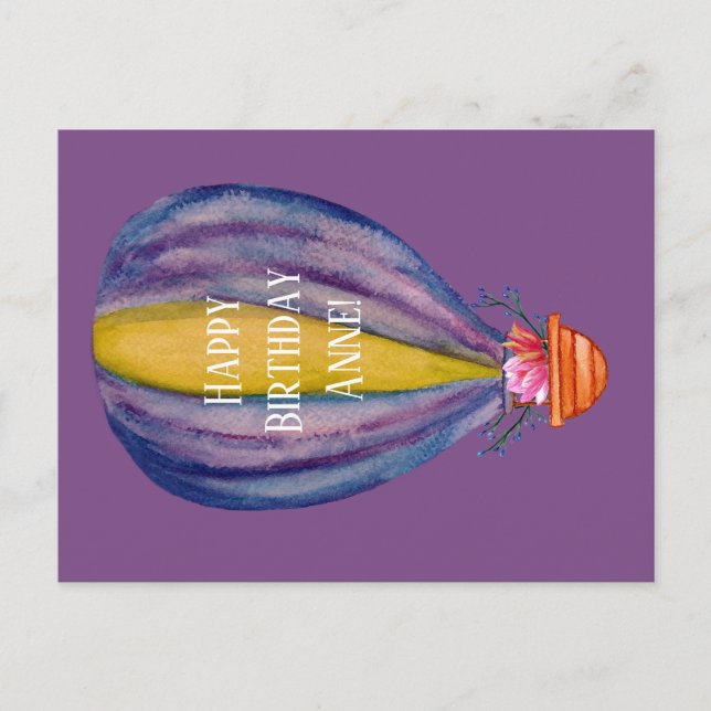 Birthday Postcard Hot Air ballon And Flowers (Front)