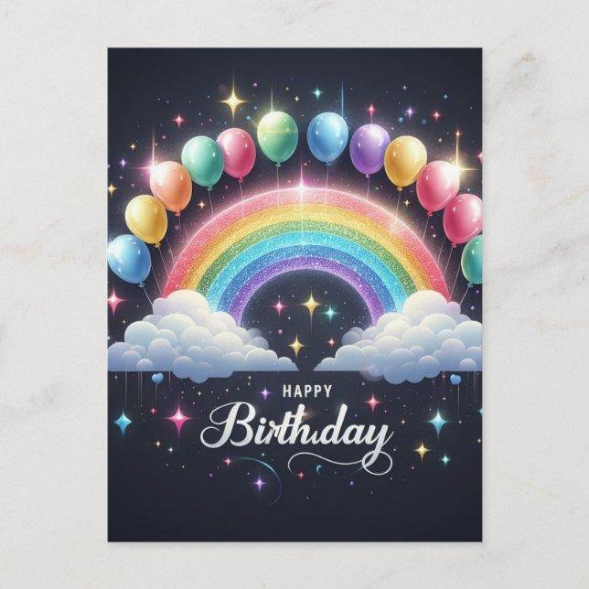 Birthday postcard - Sparkling Rainbow and Balloons (Front)