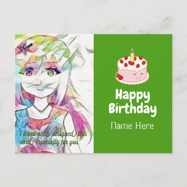 Birthday postcard with anime pictures (design 4) (Front)