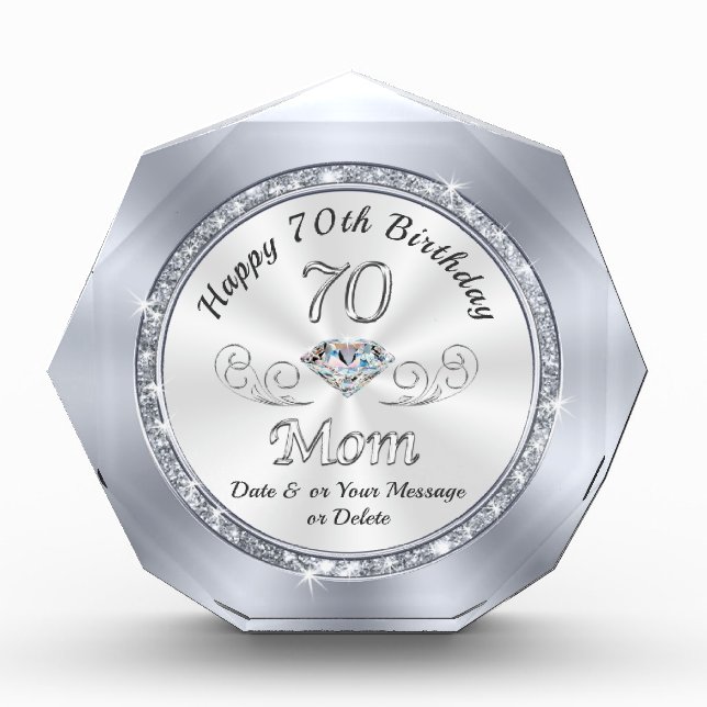 Birthday Present for 70 year old Mom, Personalized Acrylic Award (Front)