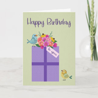 Birthday Present with Birds and Flowers Card