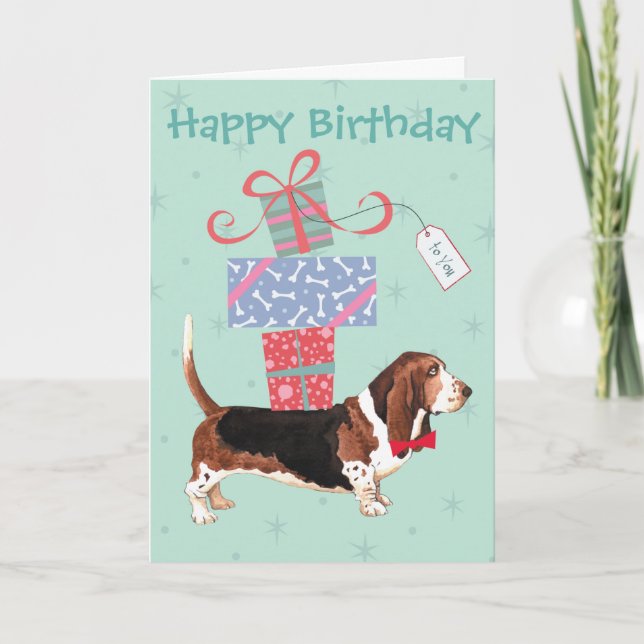 Birthday Presents Basset Hound Card (Front)