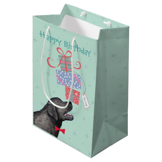 Birthday Presents Black Lab Medium Gift Bag (Front Angled)