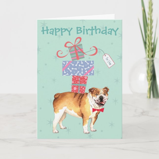 Birthday Presents Bulldog Card (Front)