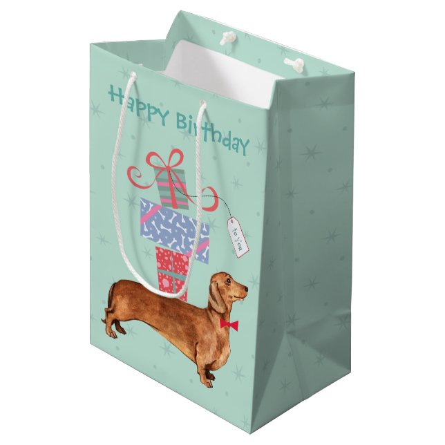 Birthday Presents Dachshund Medium Gift Bag (Front Angled)
