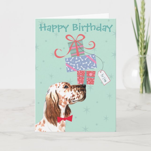 Birthday Presents English Setter Card (Front)