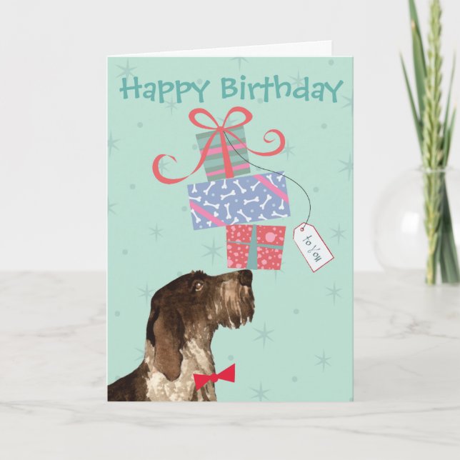 Birthday Presents German Wirehaired Pointer Card (Front)