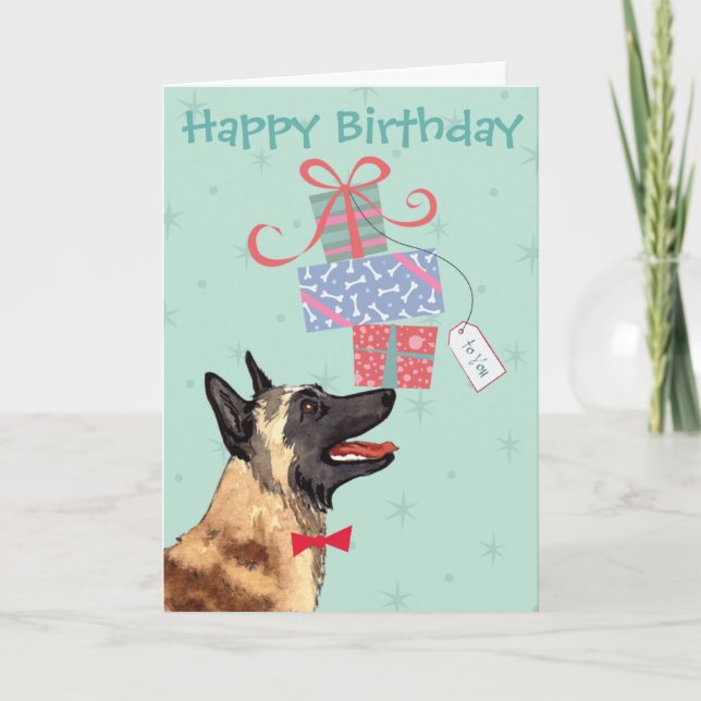 Birthday Presents Malinois Card (Front)