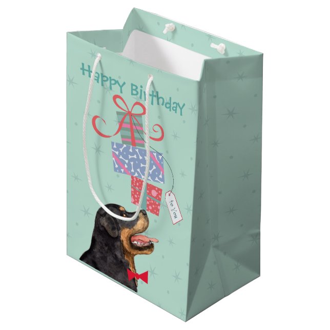 Birthday Presents Rottweiler Medium Gift Bag (Front Angled)