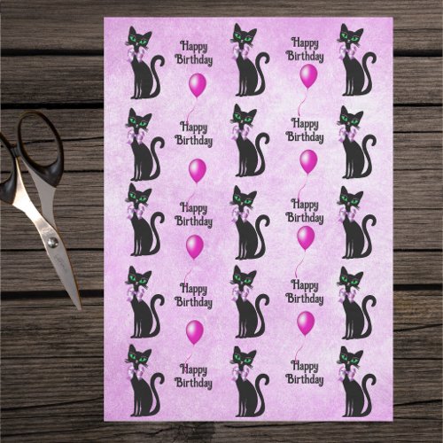 Birthday Pretty Black Cats Pink Bows Pink Balloons Tissue Paper
