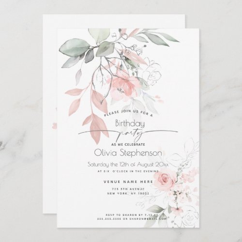 Birthday    Pretty Pink Cottage Roses Invitation