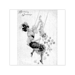 Birthday, Pretty Woman on a Swing, Vintage Holiday Self-inking Stamp