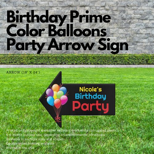 Birthday Prime Color Balloons Party Arrow Sign