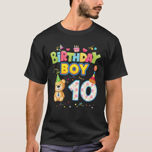 Birthday Prince 10Th Cute Teddy Bear 10 Year Old B T-Shirt (Front)