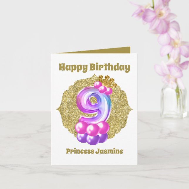 Birthday Princess 9th Birthday add name sentiment  Card (Orchid)