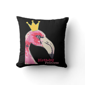 Birthday Princess Girl Flamingo | Cute Flamingo Throw Pillow