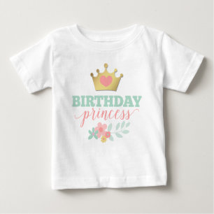 Birthday Princess Gold Crown & Shabby Pink Floral Baby T-Shirt