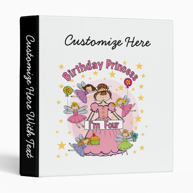 Birthday Princess I'm Four T-shirts and Gifts Binder (Front/Spine)