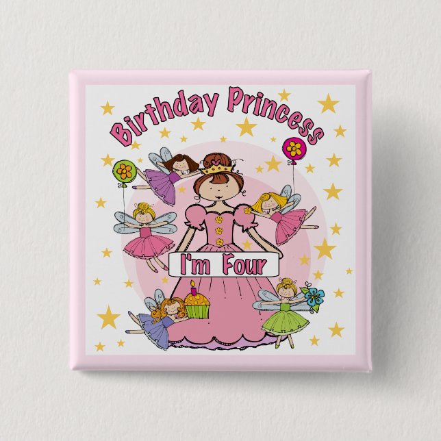 Birthday Princess I'm Four T-shirts and Gifts Button (Front)