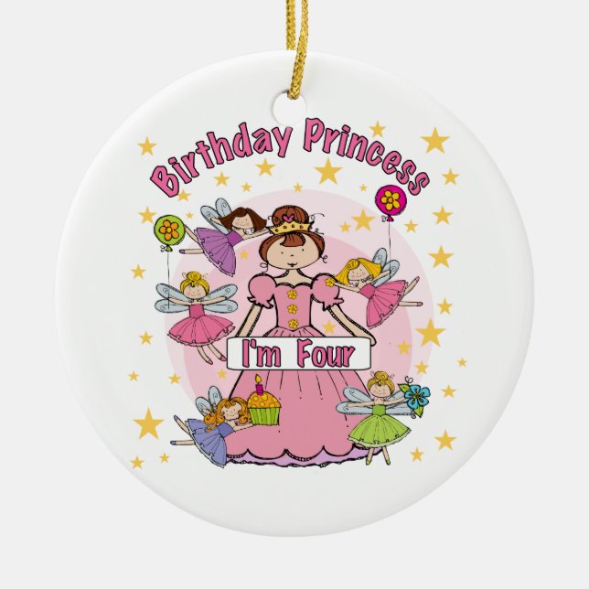 Birthday Princess I'm Four T-shirts and Gifts Ceramic Ornament (Front)