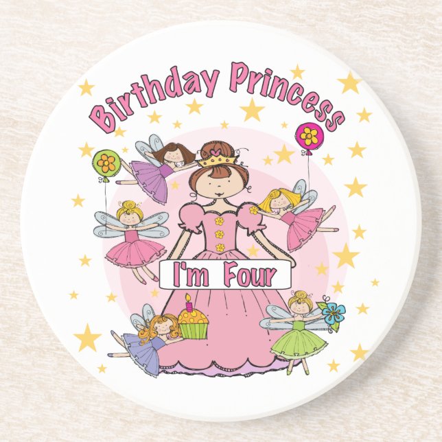 Birthday Princess I'm Four T-shirts and Gifts Drink Coaster (Front)