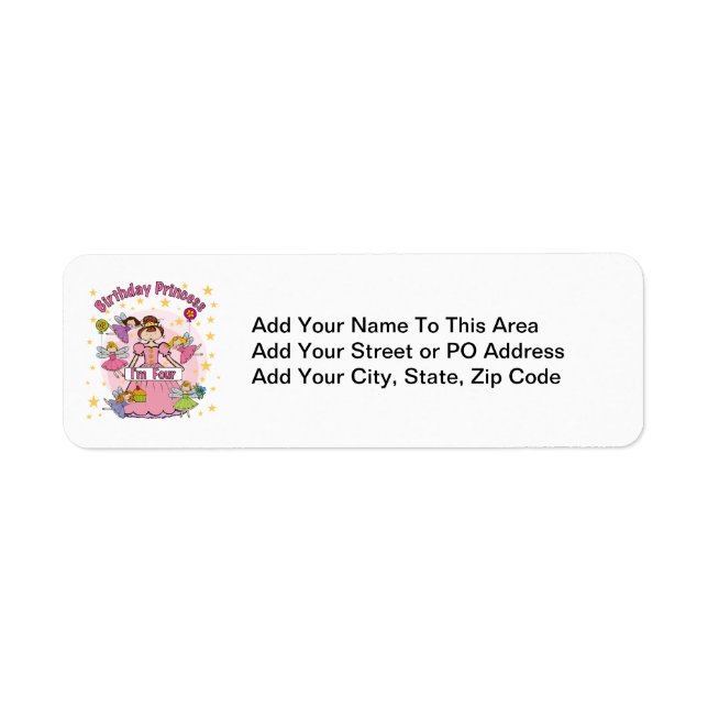 Birthday Princess I'm Four T-shirts and Gifts Label (Front)