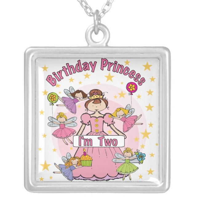 Birthday Princess I'm Two T-shirts and Gifts Silver Plated Necklace (Front)