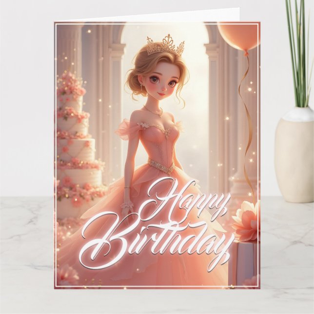 Birthday Princess in a Dreamy Pink Gown Card (Front)