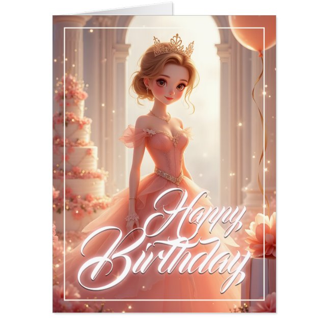 Birthday Princess in a Dreamy Pink Gown Card (Front)