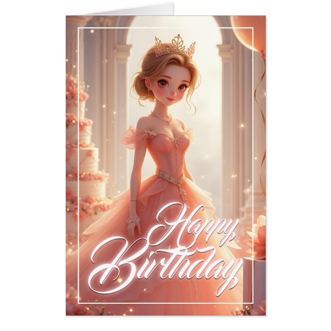 Birthday Princess in a Dreamy Pink Gown Card (Front)