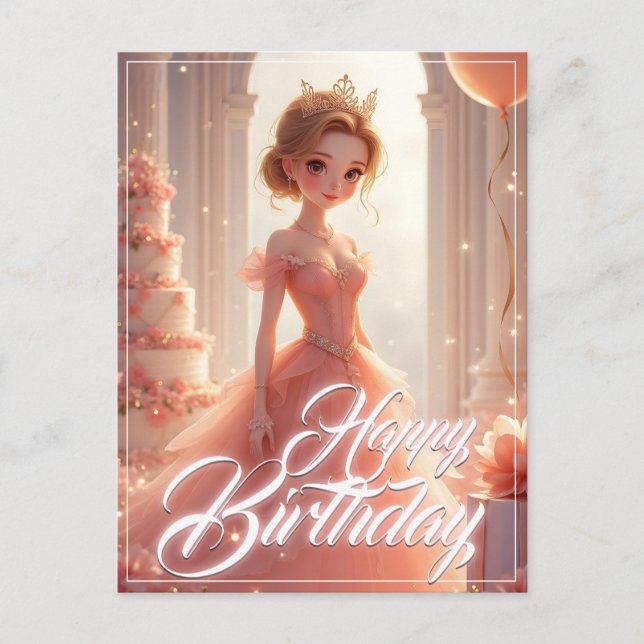 Birthday Princess in a Dreamy Pink Gown Holiday Postcard (Front)
