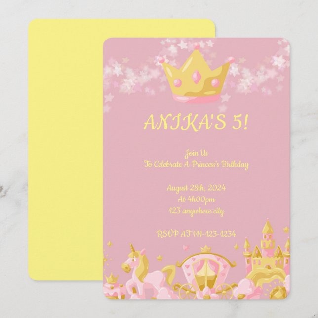 BIRTHDAY PRINCESS INVITATION PEACH COLOR (Front/Back)