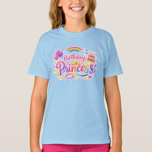 Birthday Princess Rainbow Party Girls T-Shirt (Front)