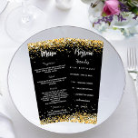 Birthday Progam Menu black gold glitter<br><div class="desc">Birthday party program on the front and the menu on the back.  Personalize and add a name,  age,  date,  program on the front and a the menu on the back.  A chic black background,  decorated with faux glitter dust.  White colored letters.</div>