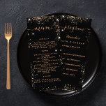 Birthday Progam Menu black gold glitter<br><div class="desc">Birthday party program and menu card.  Personalize and add a name,  age,  date,  program of the day and the menu. A chic black background,  decorated with faux glitter dust.  Golden colored letters.</div>