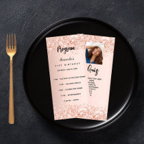 Birthday Progam Quiz rose gold glitter photo Rack Card