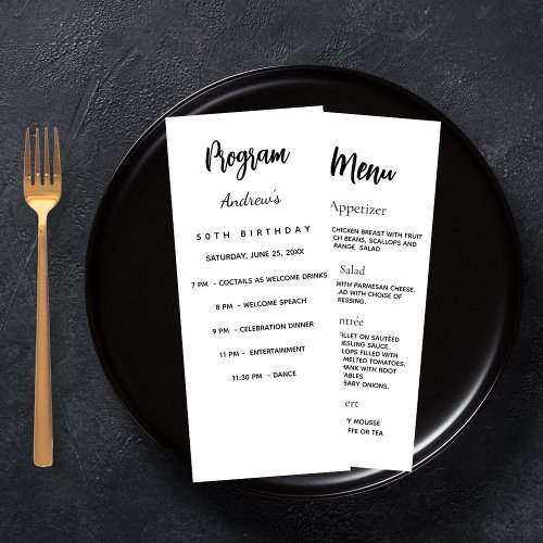 Birthday program dinner menu card