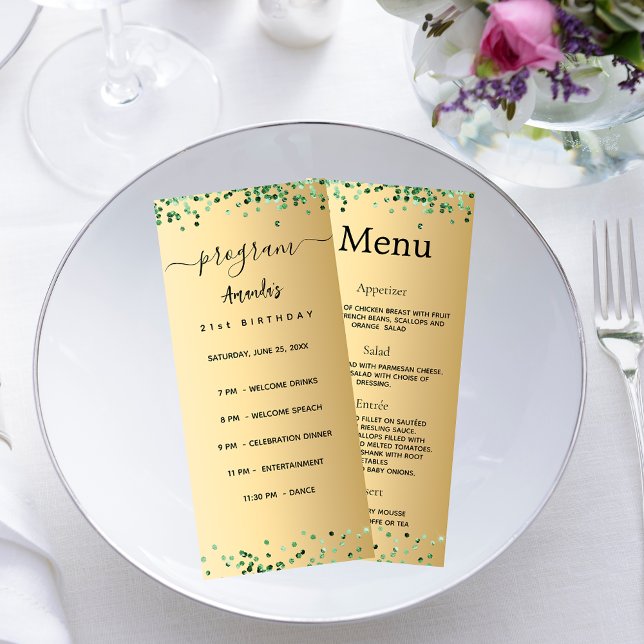 Birthday Program Menu gold green (Creator Uploaded)