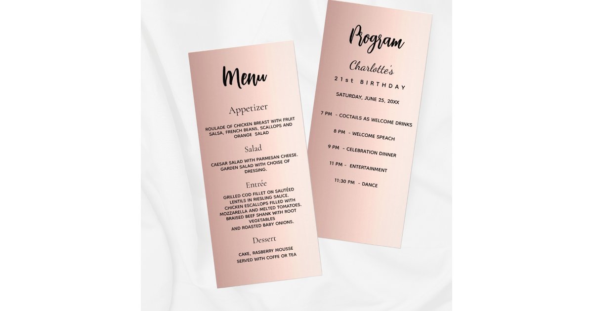 Birthday Program Menu rose gold elegant | Zazzle