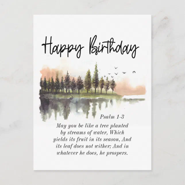 Birthday Psalm 1-3 Bible Verse Nature Watercolor Postcard | Zazzle