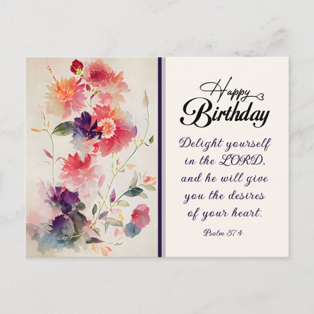 Birthday Psalm 37:4 Delight Yourself in the LORD  Postcard (Front)