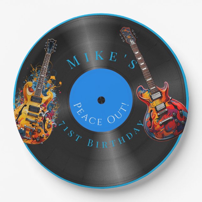 Birthday Psychedelic Electric Guitars Record   Paper Plates (Front)