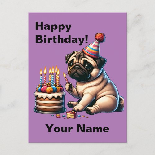 Birthday Pug Customizable Greeting Postcard