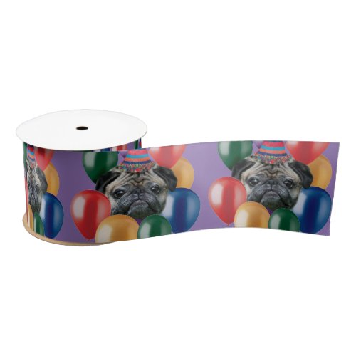 Birthday pug dog 3 grosgrain ribbon